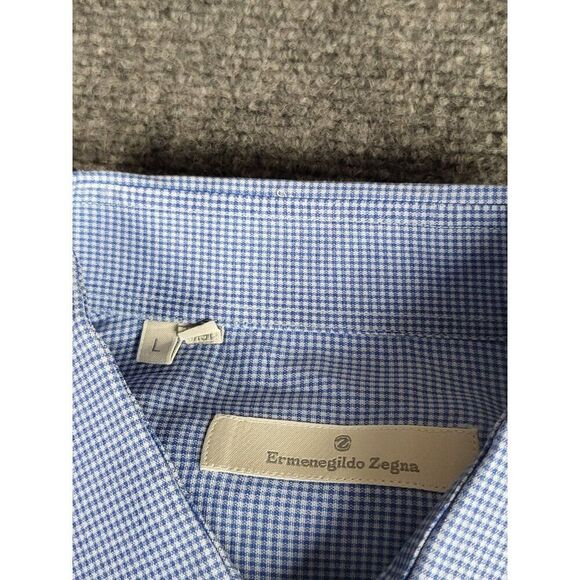 Ermenegildo Zegna Button Up Shirt Men Sz L Gingham Blue White Everyday Workwear - Picture 5 of 7